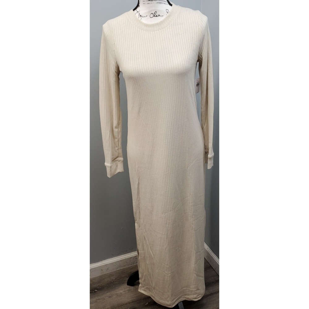 Old Navy Maxi Dress Womens XS Tan Fitted Rib Knit Stretch‎ Slim Fit Long Sleeve